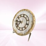 White Gold Geode Resin Table Clocks with Metal Stand - Image 3