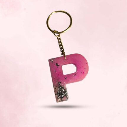 Personalized Resin Alphabet P Pink Keychain - Your Initials in Style