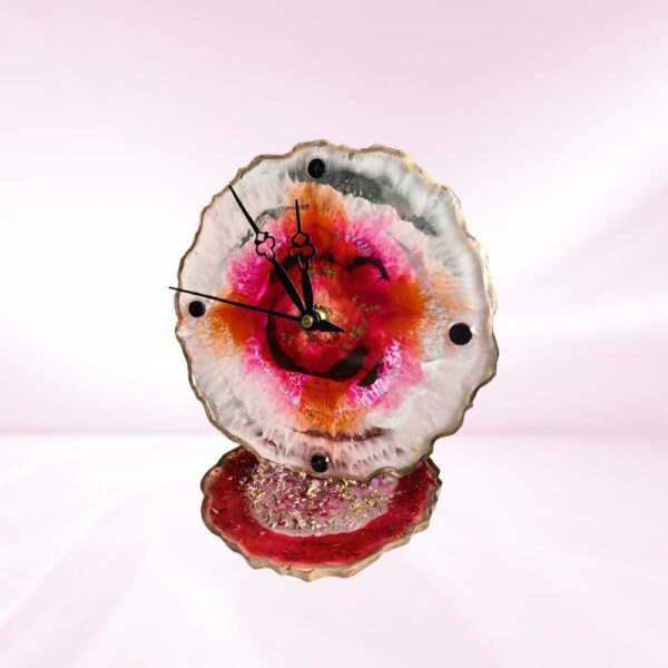 Pink Orange Blooming Flower Mini Table Clock