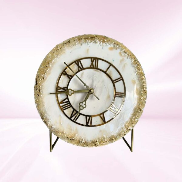 White Gold Geode Resin Table Clocks with Metal Stand
