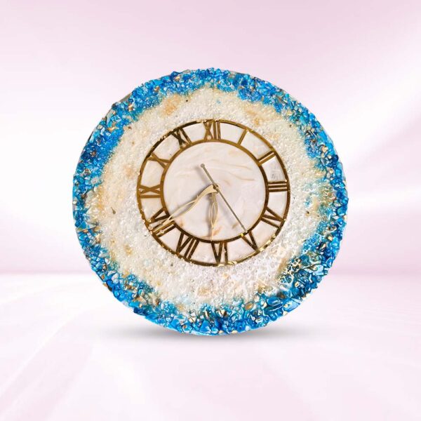 Blue White Geode Resin Wall Clock