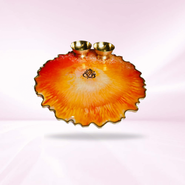 Reddish Orange with Ganesha at the Centre Pooja Thali