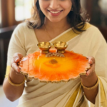 Orange Yellow with Ganesha Pooja Thali - Image 2