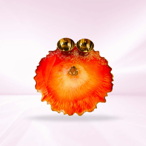 Reddish Orange with Ganesha at the Centre Pooja Thali