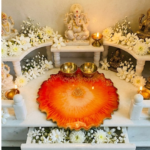 Reddish Orange with Ganesha at the Centre Pooja Thali - Image 3