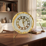 White Gold Geode Resin Table Clocks with Metal Stand