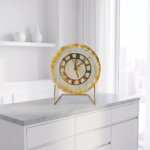 White Gold Geode Resin Table Clocks with Metal Stand - Image 2