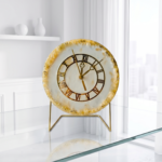 White Gold Geode Resin Table Clocks with Metal Stand - Image 3