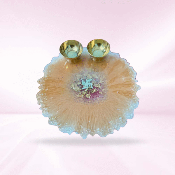Crystal Studded Orange Resin Pooja thali