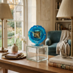 Tints of Blue Floral Mini Table clock - Image 3