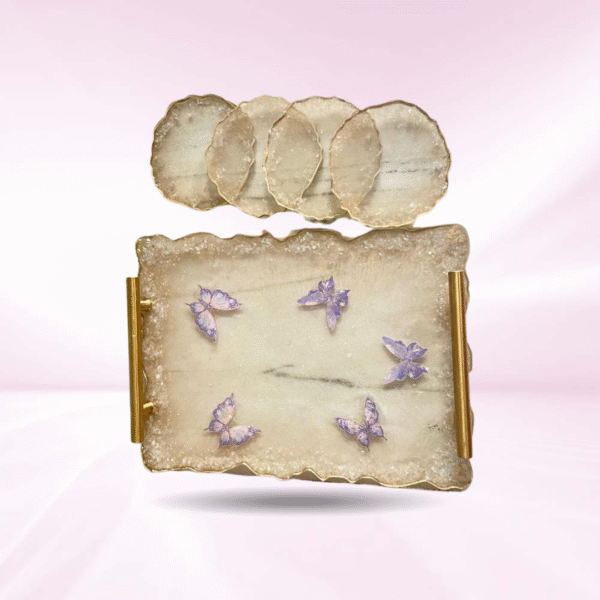 Beige butterfly Resin Tray - A Touch of Sophistication