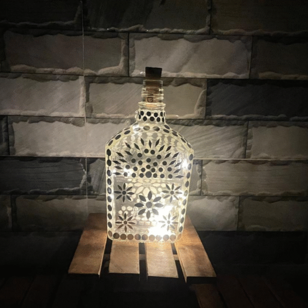 Illuminate Your Space: Bottle Art with Mirror Stickers and Lights