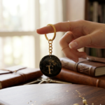 Black Alphabet F Resin Round Keychain - Image 3