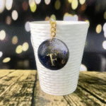 Black Alphabet F Resin Round Keychain - Image 2