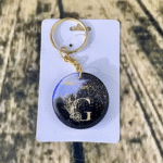 Black Alphabet G Resin Round Keychain