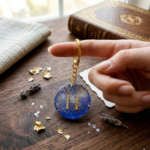 Blue Alphabet H Resin Round Keychain