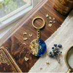 Blue Alphabet P Resin Round Keychain