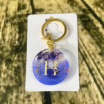 Blue Alphabet H Resin Round Keychain