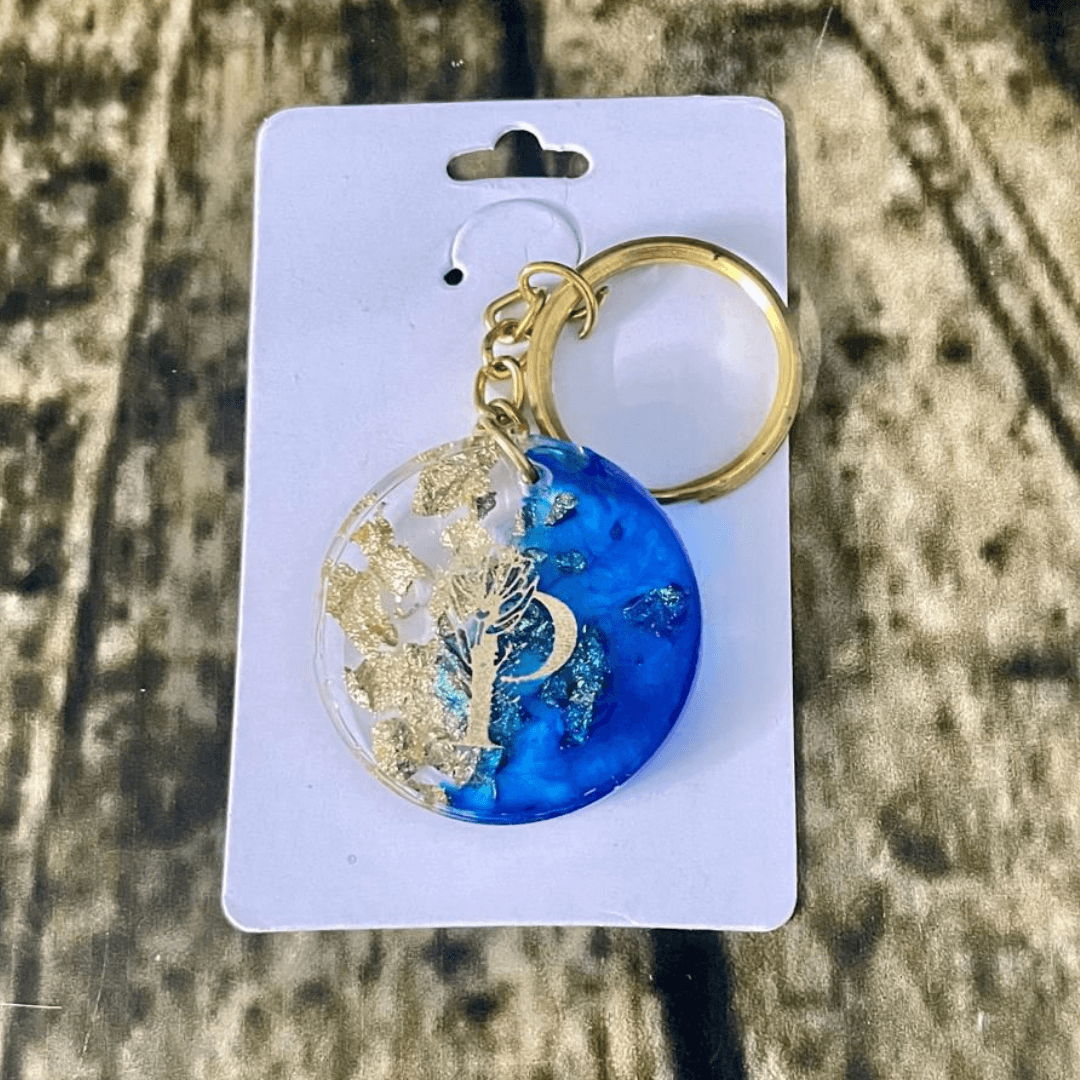 Blue P 1 Blue Alphabet P Resin Round Keychain - Image 1