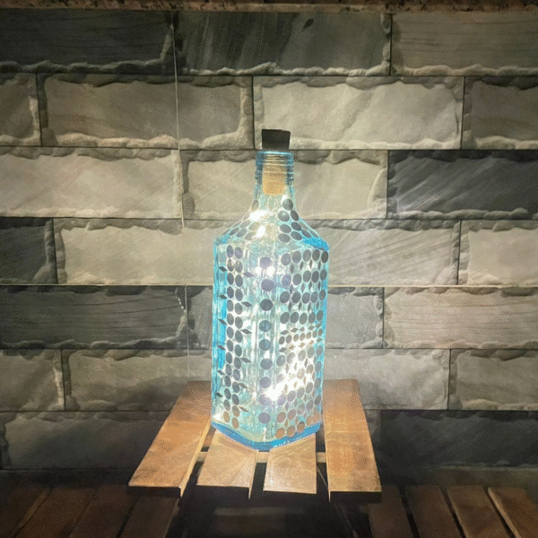 Illuminate Your Space: Bottle Art with Mirror Stickers and Lights