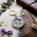 Glitter Alphabet I Resin Round Keychain