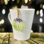 Green Alphabet P Resin Round Keychain - Image 2