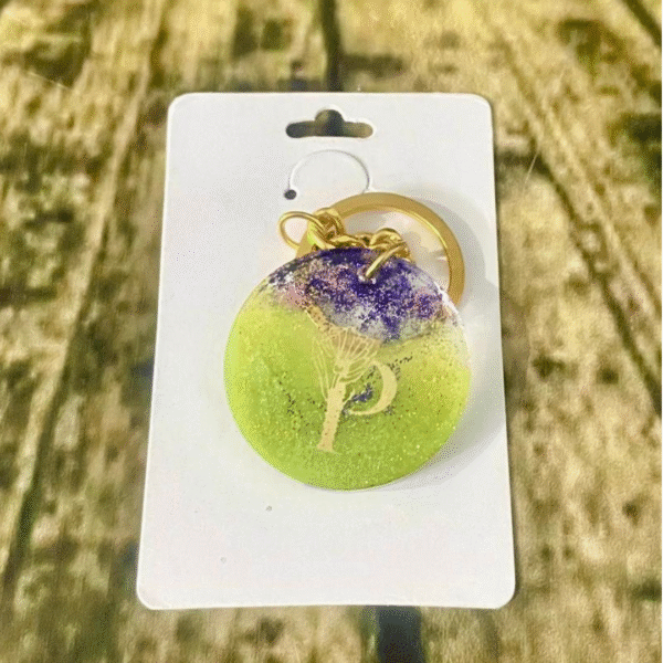 Green Alphabet P Resin Round Keychain