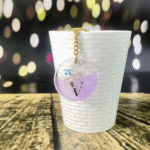 Light Purple Alphabet V Resin Round Keychain - Image 2