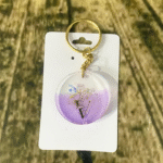 Light Purple Alphabet V Resin Round Keychain