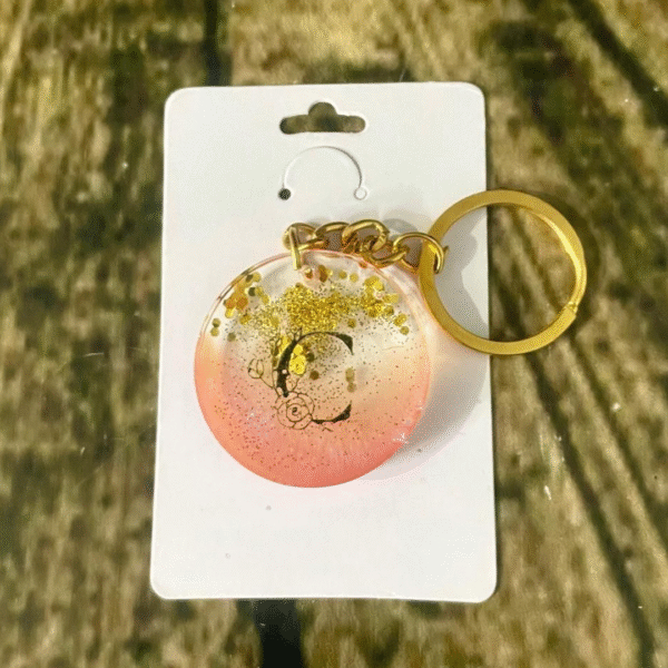 Peach Alphabet C Resin Round Keychain