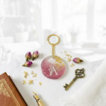 Pink Alphabet A Resin Round Keychain