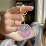 Purple Alphabet J Resin Round Keychain
