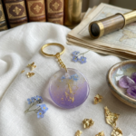 Purple Alphabet J Resin Round Keychain - Image 3