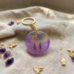 Purple Alphabet U Resin Round Keychain