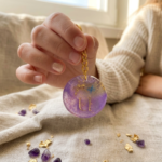 Purple Alphabet U Resin Round Keychain - Image 3