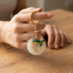 White Alphabet C Resin Round Keychain
