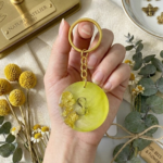 Yellow Alphabet S Resin Round Keychain