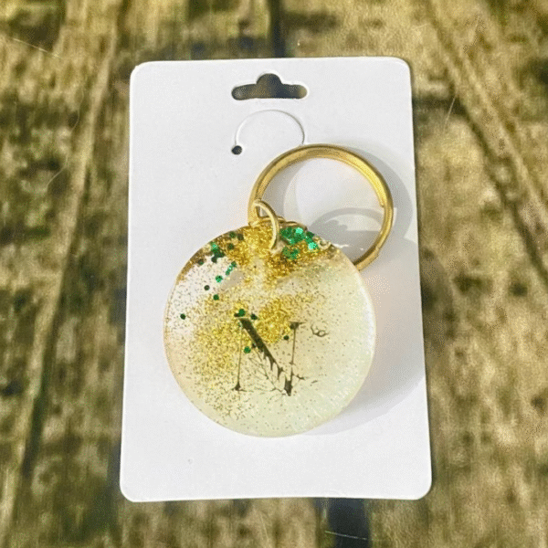 Yellow Alphabet N Resin Round Keychain