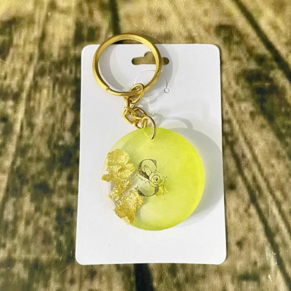 Yellow Alphabet S Resin Round Keychain