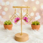 Diamond Pink Real Pressed Daisy Earrings - Image 2