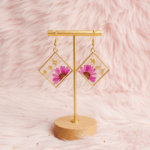 Diamond Pink Real Pressed Daisy Earrings