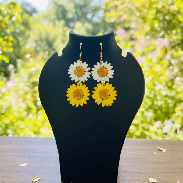 Delicate Blooms - Real Pressed Double Daisy Earrings