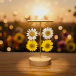 Delicate Blooms - Real Pressed Double Daisy Earrings - Image 3