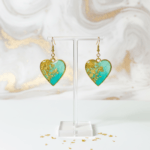 Emerald Green Resin Heart Earrings - Image 3