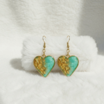 Emerald Green Resin Heart Earrings - Image 2