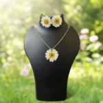 White Real Pressed Daisy Earrings and Pendant - Image 4
