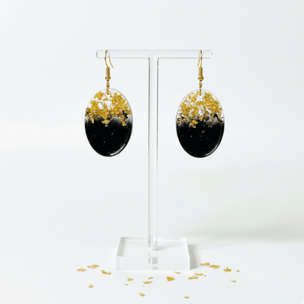 Black & Gold Resin Oval Earrings