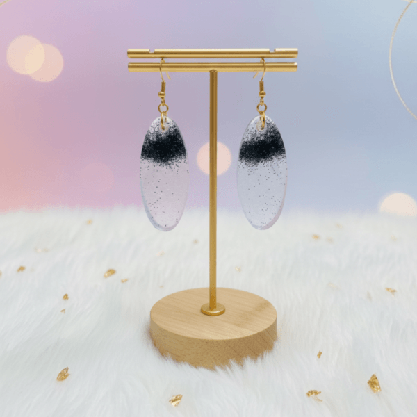 Teardrop Resin Drops with Black Glitter Gradient