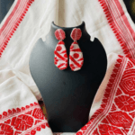 Red & White Gamusa Drop Earrings with Traditional Motifs - Image 3