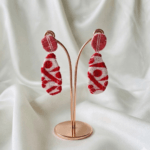 Red & White Gamusa Drop Earrings with Traditional Motifs